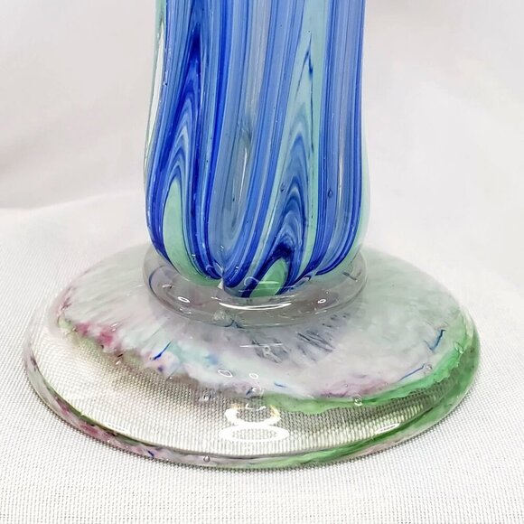 Handblown Art Glass Vase Pink & Blue Swirl Design Pulled Swung Glass 9.5"Tall - Picture 8 of 16